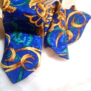VINTAGE Private Collections Palace Silk Royal blue, Green, Gold Tie Set
